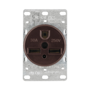 1234-BOX Arrow Hart Single Straight Blade Receptacle, 250 VAC, 30 A, 2 Poles, 3 Wires, Black