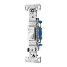 Eaton toggle switch, #14-10 AWG, 15A, Fan, Flush, 120V, Back and side, push wire, Screw, Brown, Load type: Motor Control, Fan, LED, Incandescent, ELV, MLV, CFL, Flourescent, Halogen, Single-Pole, Three-Way, Three-Way