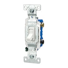 Eaton toggle switch, 15A, Wall, 120V, Back and side, push wire, Non-grounding, White, Three-Way