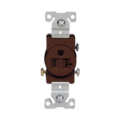 1877B-BOX Arrow Hart 1877 Single Straight Blade Receptacle, 125 V AC, 20 A, 2 Poles, 3 Wires, Brown