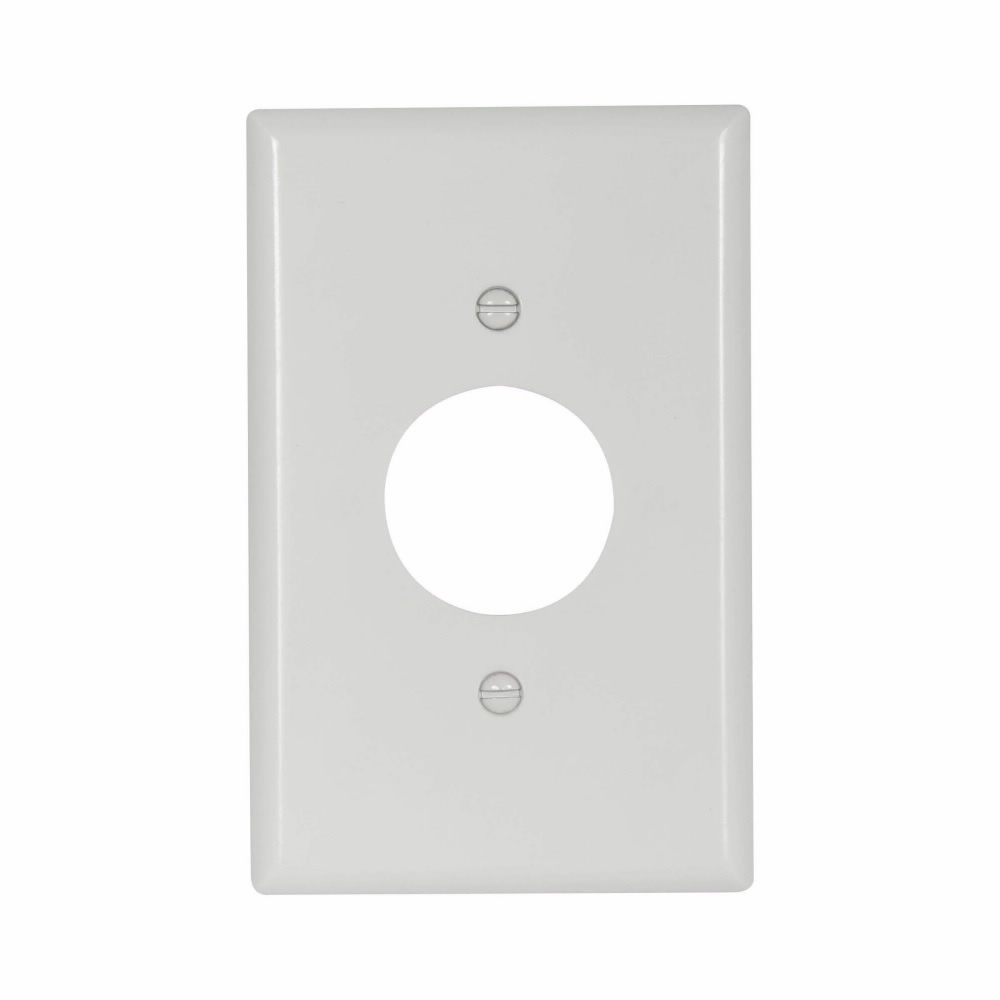 Eaton Single receptacle wallplate, White, 1.406" Hole Cutout, Thermoset, Single- gang, Mid-size, ED Box