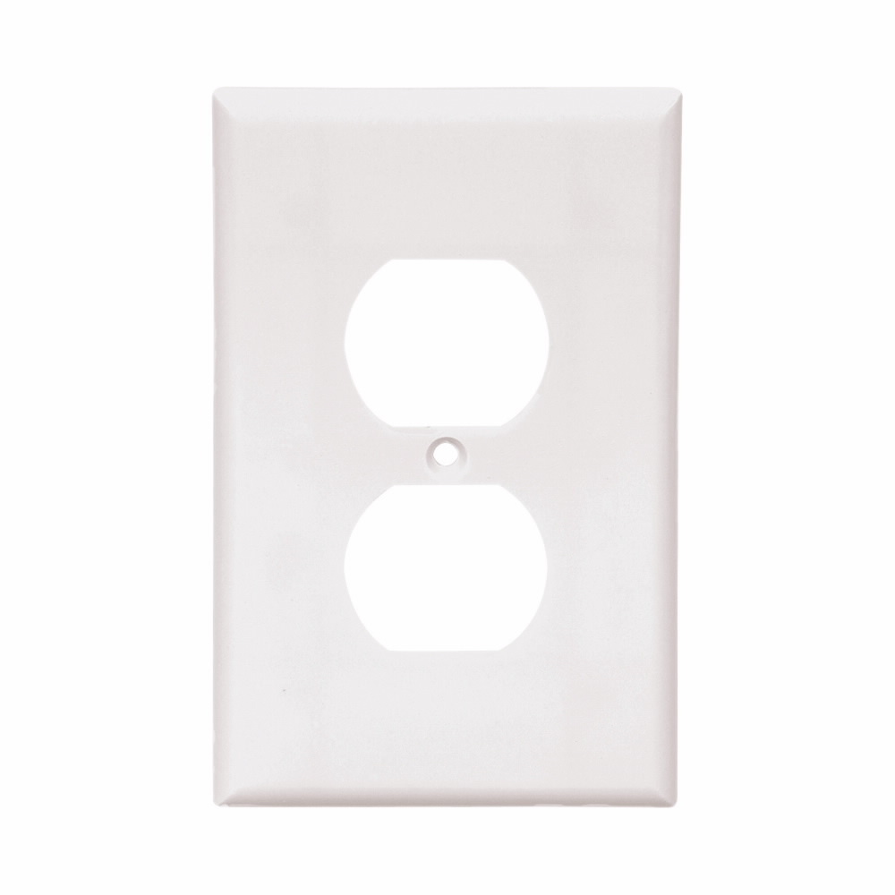 Eaton Duplex receptacle wallplate, White, Duplex receptacle Cutout, Thermoset, Single- gang, Mid-size