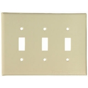Eaton Toggle wallplate, Ivory, Toggle Cutout, Thermoset, Three- gang, Mid-size, ED Box