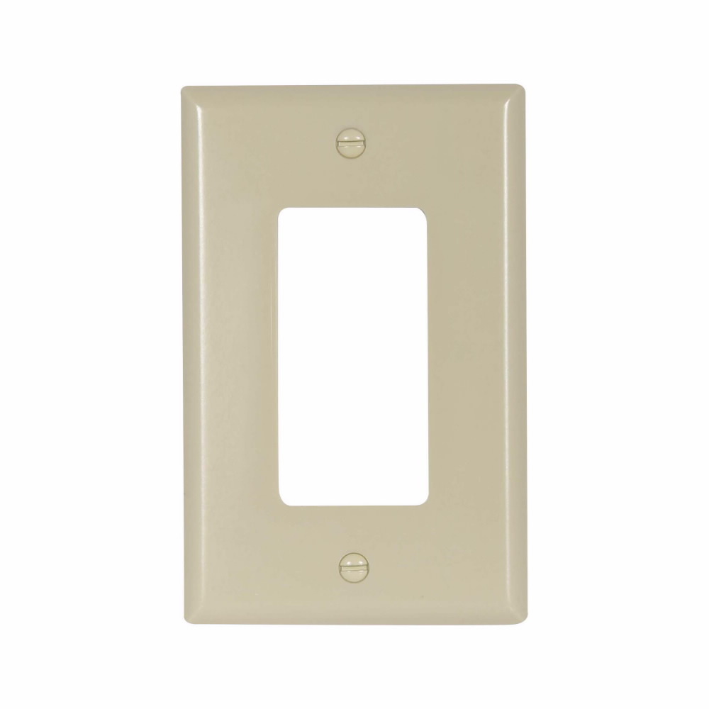 Eaton Decorator / GFCI wallplate, Ivory, Decorator Cutout, Thermoset, Single- gang, Mid-size, ED Box