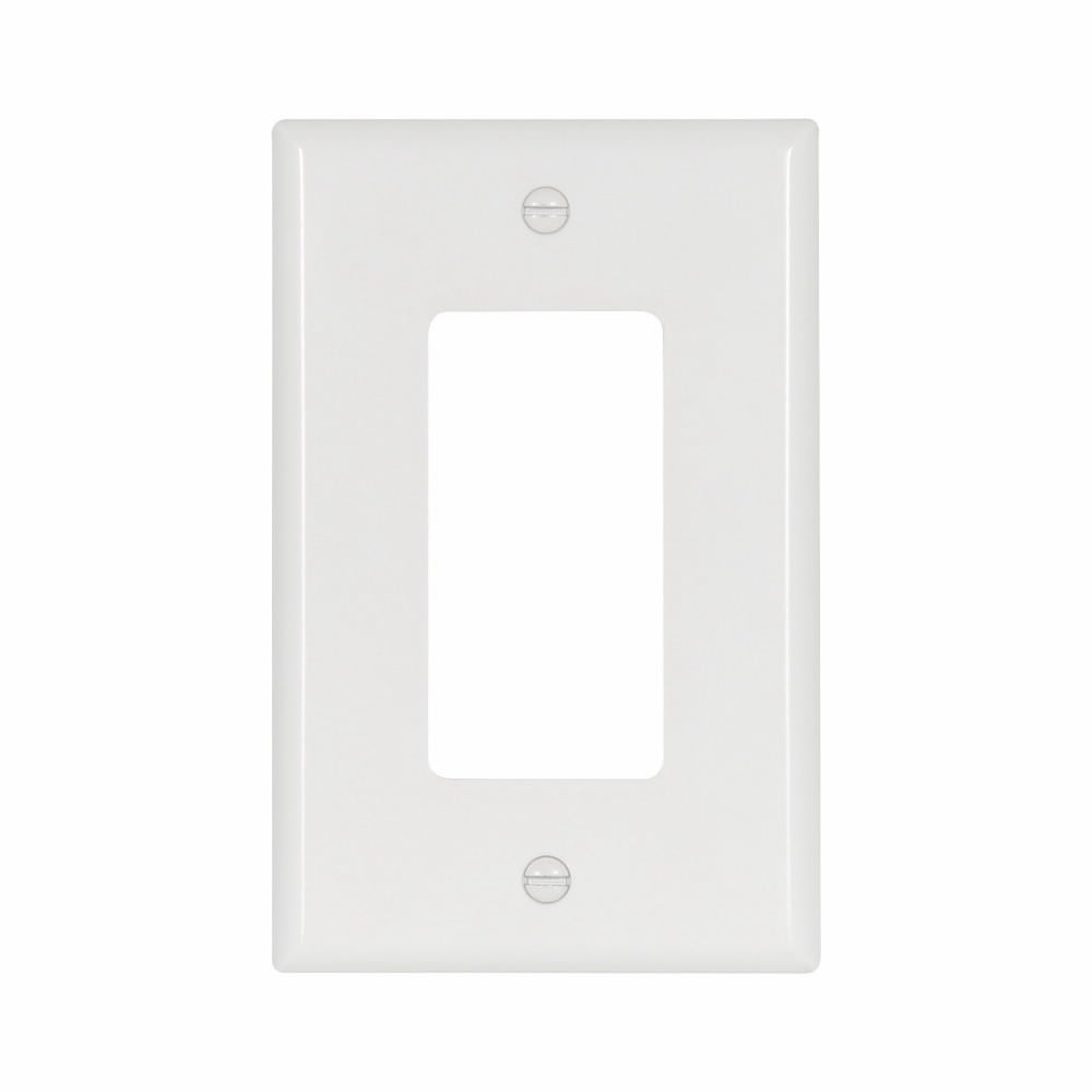 Eaton Decorator / GFCI wallplate, White, Decorator Cutout, Thermoset, Single- gang, Mid-size