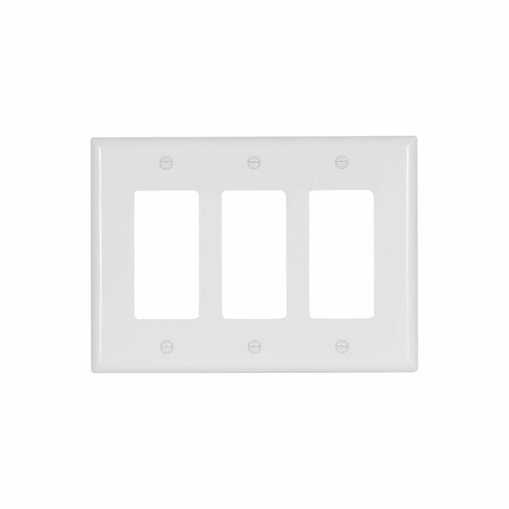 Eaton Decorator / GFCI wallplate, White, Decorator Cutout, Thermoset, Three- gang, Mid-size, ED Box
