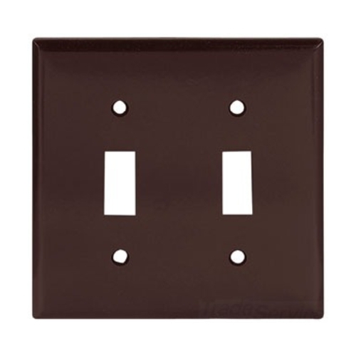 Eaton Toggle wallplate, Brown, Toggle Cutout, Thermoset, Two- gang, Standard, ED Box