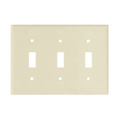 Eaton Toggle wallplate, Almond, Toggle Cutout, Thermoset, Three- gang, Standard, ED Box