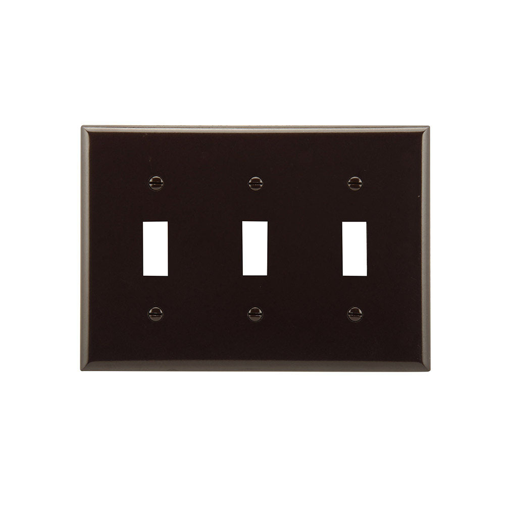 Eaton Toggle wallplate, Brown, Toggle Cutout, Thermoset, Three- gang, Standard, ED Box