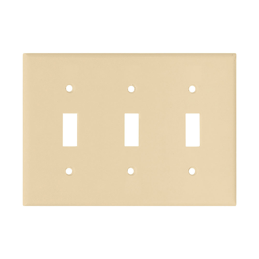 Eaton Toggle wallplate, Ivory, Toggle Cutout, Thermoset, Three- gang, Standard, ED Box