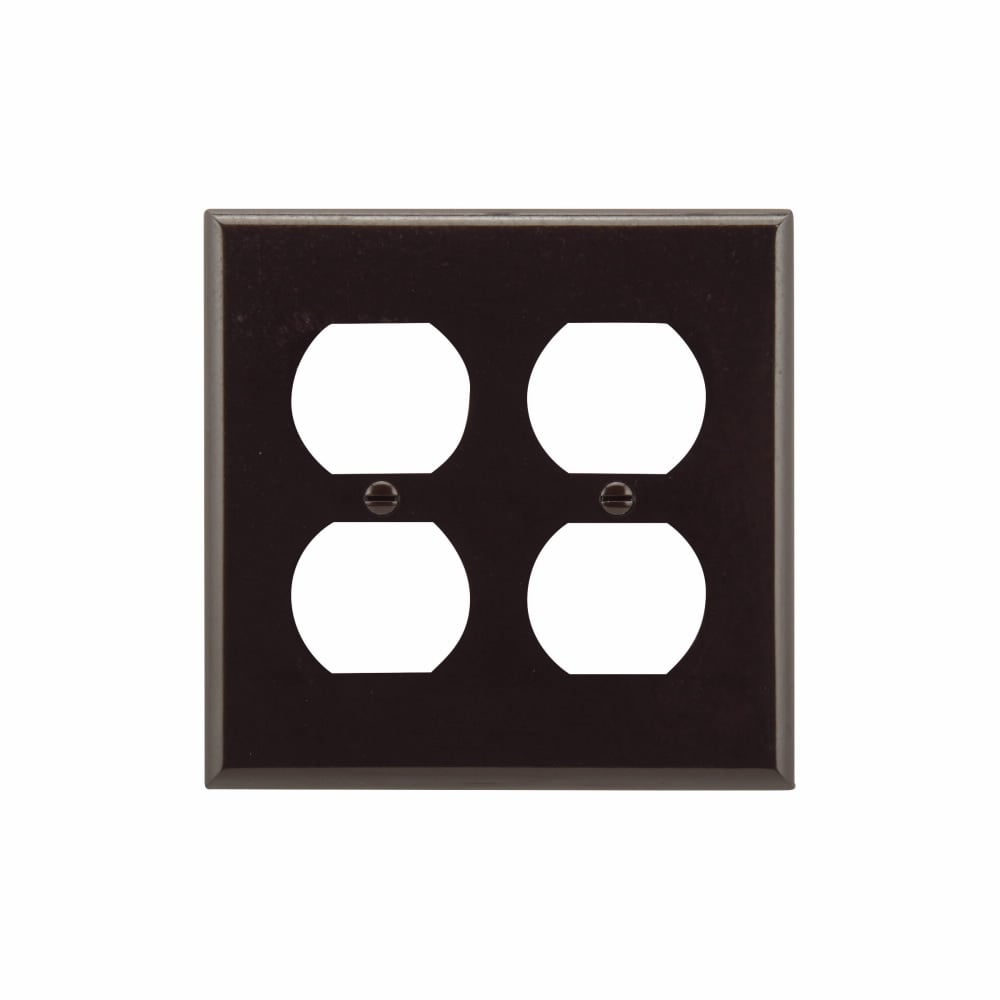 Eaton Duplex receptacle wallplate, Brown, Duplex receptacle Cutout, Thermoset, Two- gang, Standard, ED Box