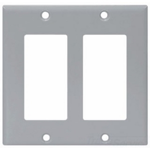 Eaton Decorator / GFCI wallplate, Gray, Decorator Cutout, Thermoset, Two- gang, Standard, ED Box