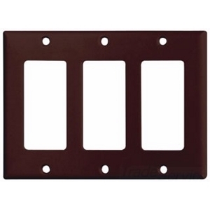 Eaton Decorator / GFCI wallplate, Brown, Decorator Cutout, Thermoset, Three- gang, Standard, ED Box