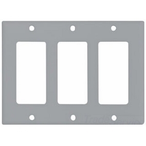 2163GY-BOX Standard Decorative Wall Plate, 3 Gangs, 6.37 in W x 4.5 in H, Thermoset, Gray