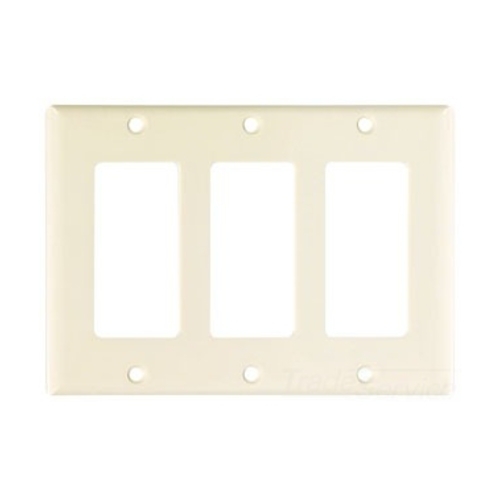 Eaton Decorator / GFCI wallplate, Lt. Almond, Decorator Cutout, Thermoset, Three- gang, Standard, ED Box