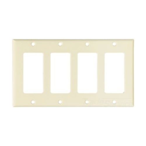 Eaton Decorator / GFCI wallplate, Almond, Decorator Cutout, Thermoset, Four- gang, Standard, ED Box
