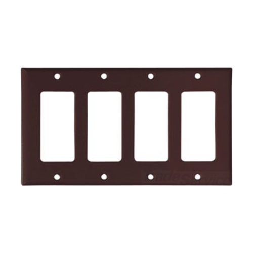 Eaton Decorator / GFCI wallplate, Brown, Decorator Cutout, Thermoset, Four- gang, Standard, ED Box