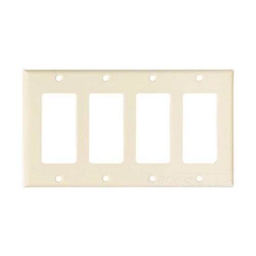 Eaton Decorator / GFCI wallplate, Lt. Almond, Decorator Cutout, Thermoset, Four- gang, Standard, ED Box