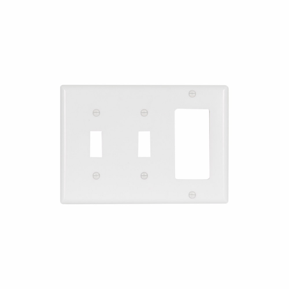 Eaton Combination wallplate, White, Toggle, Toggle, Decorator Cutout, Thermoset, Three- gang, Standard, ED Box
