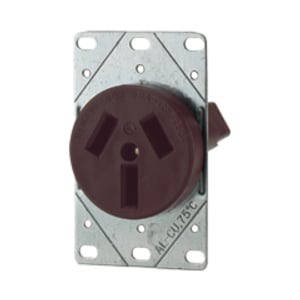 Eaton power device receptacle, Range, #12 - 4 AWG, 50A, Flush, 125/250V, Back, Brown, NEMA 10-50R, Three-pole, Three-wire, Three-pole, three-wire, non grounding, Plug, Glass-filled nylon, Power, Used with S80
