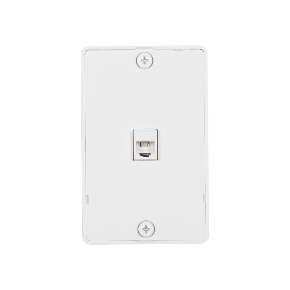 Eaton Wallplate with connector, 4-conductor jack, Commercial, residential telephone, Surface, box, White, Data/Voice modular jack, Type 630A screw terminals, Thermoplastic elastomer (TPE), Standard, Type 630A