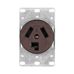 38B-BOX Arrow Hart Non-Grounding Single Straight Blade Receptacle, 125/250 VAC, 30 A, 3 Poles, 3 Wires, Brown