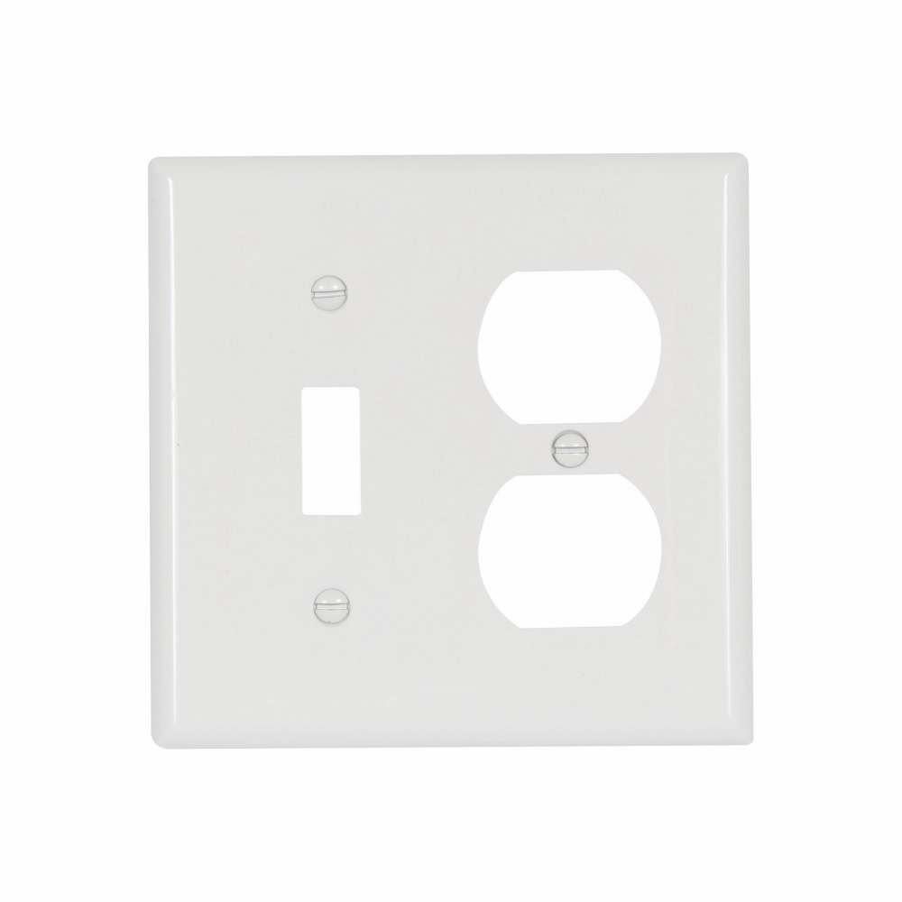 Eaton Combination wallplate, White, Toggle, Duplex receptacle Cutout, Nylon, Two- gang, Standard, ED Box
