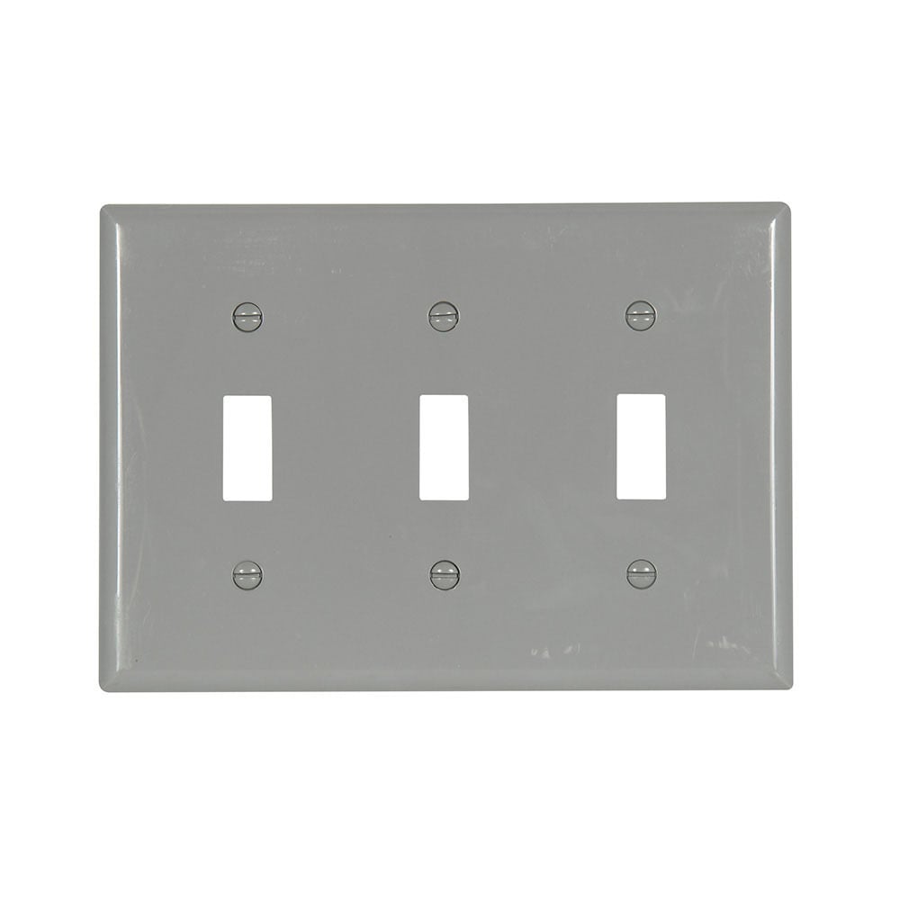 Eaton Toggle wallplate, Gray, Toggle Cutout, Nylon, Three- gang, Standard, ED Box