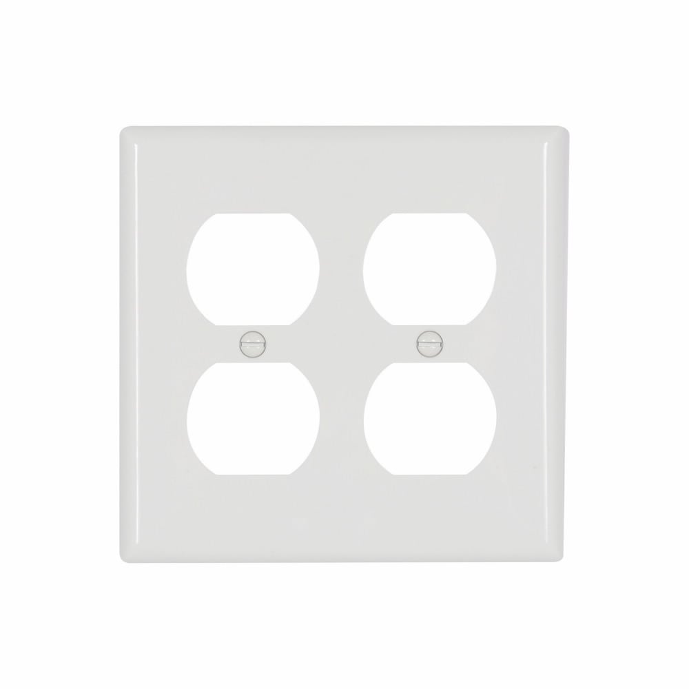Eaton Duplex receptacle wallplate, White, Duplex receptacle Cutout, Nylon, Two- gang, Standard, ED Box