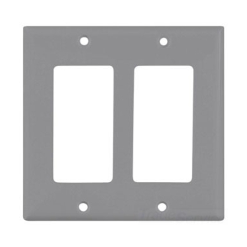 Eaton Decorator / GFCI wallplate, Gray, Decorator Cutout, Nylon, Two- gang, Standard, ED Box