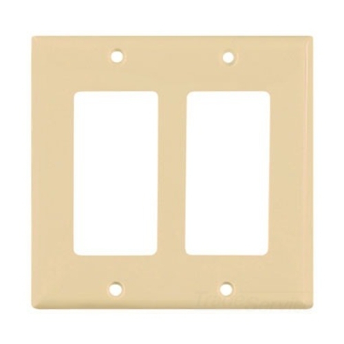 Eaton Decorator / GFCI wallplate, Ivory, Decorator Cutout, Nylon, Two- gang, Standard, ED Box
