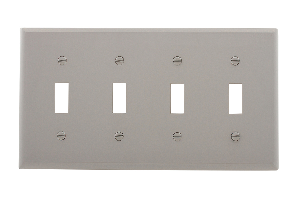 Eaton Toggle wallplate, Gray, Toggle Cutout, Nylon, Four- gang, Standard, ED Box