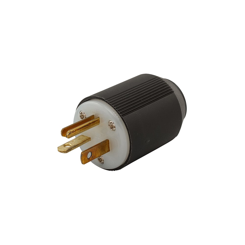 Eaton Arrow Hart auto grip straight blade plug, #16-12 AWG, 20A, Industrial, 125V, Back wire, Black and white, Brass, Nylon, 5-20P, Two-pole, three-wire, grounding, Screw, Nylon, Core pack
