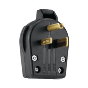 Eaton Arrow Hart extra heavy-duty angled plug , #12-4 AWG, 50A, Industrial, 250V, Back wire, Gray, Brass, Nylon, 6-50P, Two-pole, three-wire, grounding, Screw, Nylon, Core pack