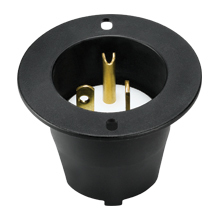 Eaton Arrow Hart straight blade flanged inlet , #14 AWG, 20A, Industrial, 125V, Back wire, Black and white, Brass, Nylon, 5-20P, Two-pole, three-wire, grounding, Clamp, Nylon, Core pack