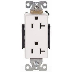 Eaton Arrow Hart extra heavy-duty industrial specification grade decorator duplex receptacle, #14-10 AWG, 20A, Industrial, Flush, 125V, Back and side, White, Brass, Glass filled Nylon, 5-20R, Duplex, Screw, Glass-filled nylon, Core pack