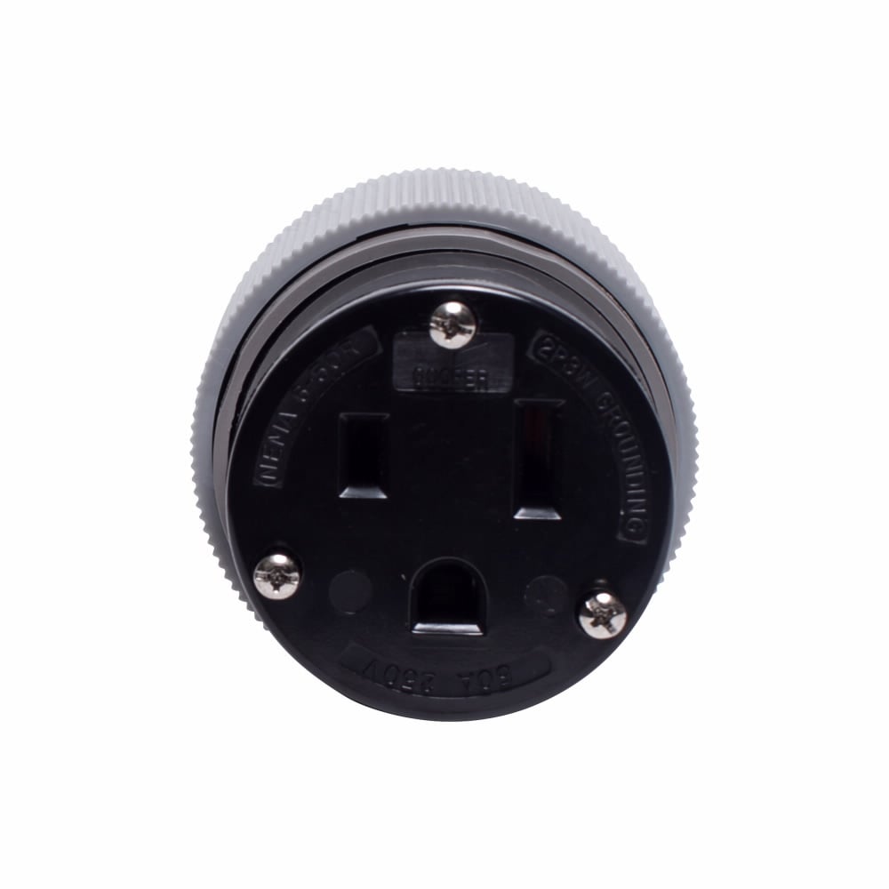 6709N Arrow Hart Angled Safety Grip Straight Blade Connector, 250 V AC, 50 A, 2 Poles, 3 Wires, Black/Gray