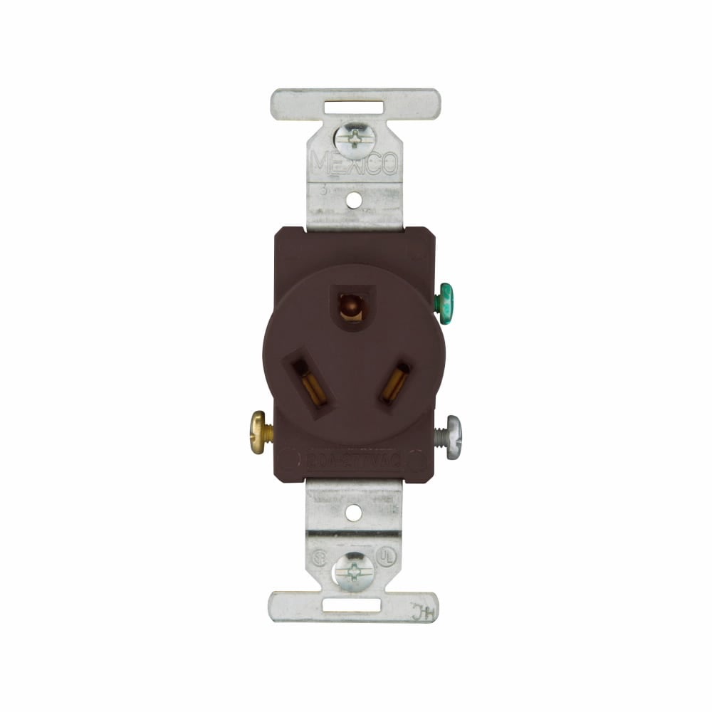 Eaton Arrow Hart extra heavy-duty industrial specification grade single receptacle, #14-10 AWG, 20A, Industrial, Flush, 277V, Side wire, Brown, Brass, Nylon, 7-20R, Single, Screw, Nylon, ED Box