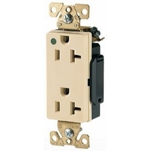 Eaton Arrow Hart extra heavy-duty hospital grade decorator duplex receptacle, #14-10 AWG, 20A, Healthcare, Flush, 125V, Back and side, Gray, Brass, Glass filled Nylon, 5-20R, Duplex, Screw, Glass-filled nylon, Core pack