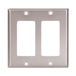 Eaton Decorator / GFCI wallplate, Stainless steel, Decorator Cutout, Stainless steel, Three- gang, Standard, ED Box