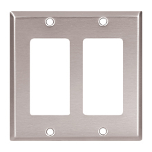 Eaton Decorator / GFCI wallplate, Stainless steel, Decorator Cutout, Stainless steel, Five- gang, Standard, ED Box