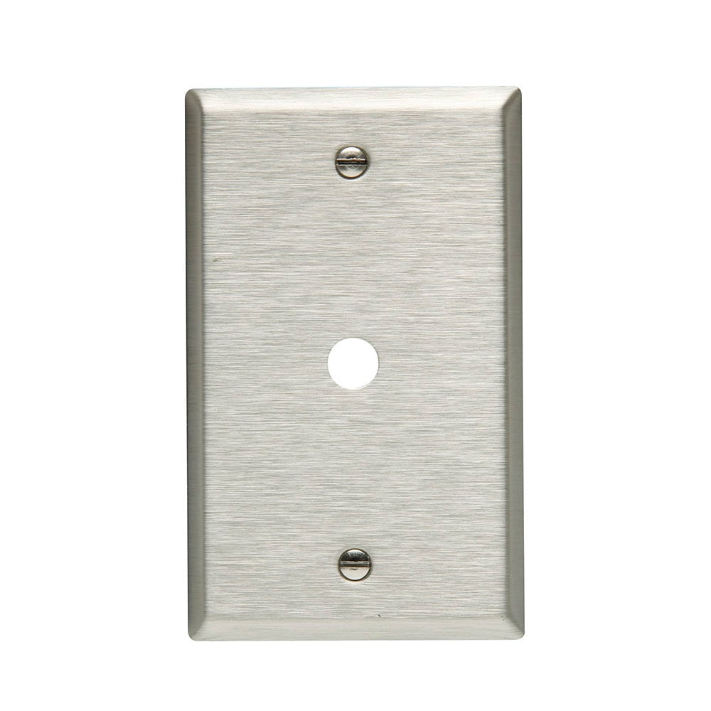 Eaton Telephone and coaxial wallplate, Stainless steel, 0.375" Hole Cutout, Stainless steel, Single- gang, Standard, ED Box