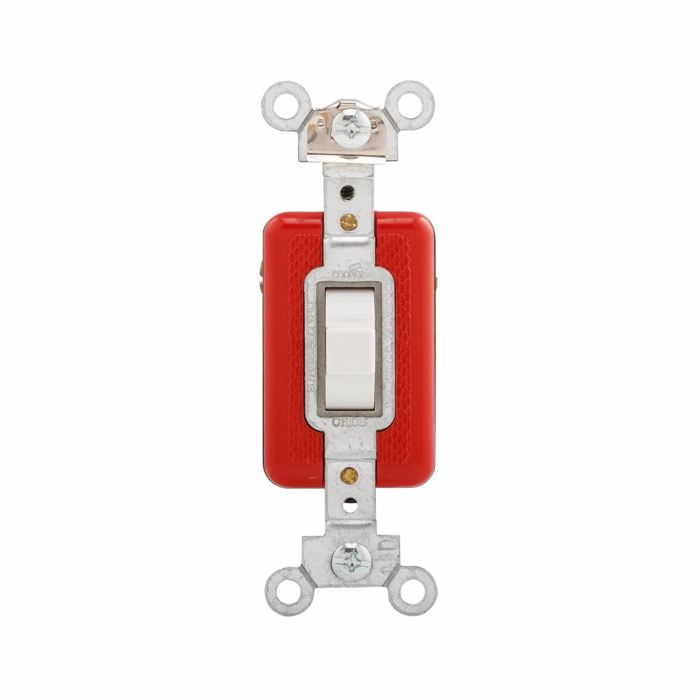 Eaton Arrow Hart industrial grade toggle switch, Momentary toggle, #14-10 AWG, 20A, Flush, 120/277V, Side wire, Screw, White, Load type: Motor Control, Fan, LED, Incandescent, ELV, MLV, CFL, Flourescent, Halogen, 1-pole, 1-pole, Brass