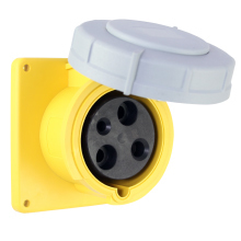 Eaton Arrow Hart pin and sleeve receptacle, IP69K Rated, #8 - #2 AWG, #10 - #2 AWG (Ground), #12 - #16 AWG (Pilot), 60A, 3Y 120/208V, Back wire, Nickel plated brass, IP67, Nylon, 4-pole, 5-wire, AHBB60 Back box style, Female, 5 HP, 3PH