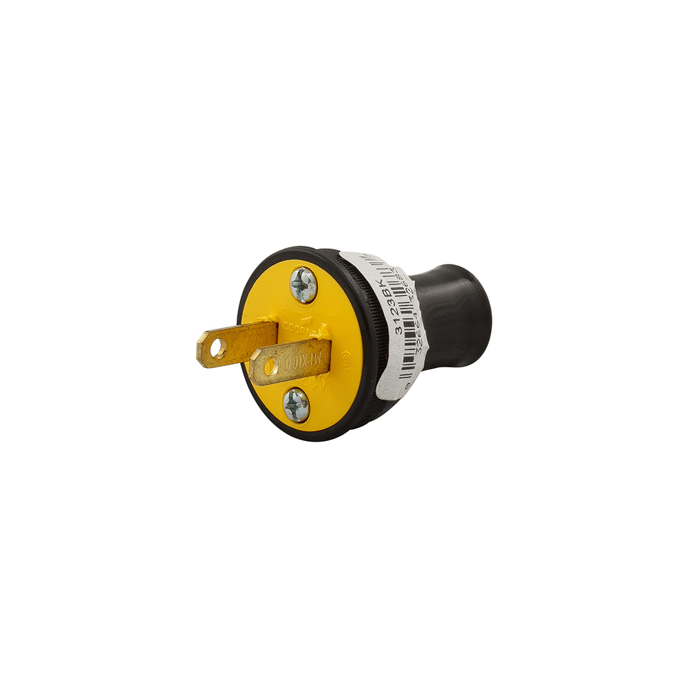 BP3123BK Round Straight Blade Plug, 125 V AC, 15 A, 2 Poles, 2 Wires, Black
