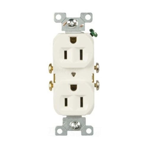 Eaton commercial specification grade duplex receptacle, #14-10 AWG, 15A, Commercial, Flush, 125V, Side wire, Light almond, Brass, High-impact nylon, PVC, 5-15R, Duplex, Screw, PVC, Core pack