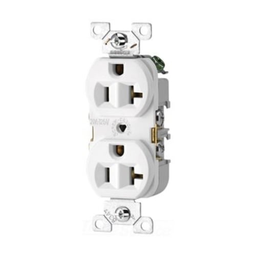 Eaton commercial specification grade duplex receptacle, #14-10 AWG, 20A, Commercial, Flush, 125V, Side wire, Gray, Brass, High-impact nylon, PVC, 5-20R, Duplex, Screw, PVC, Core pack