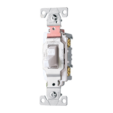 Eaton commercial grade toggle switch, #14-10 AWG, 15A, Commercial, Flush, 120/277V, Side wire, Screw, Almond, Load type: Motor Control, Fan, LED, Incandescent, ELV, MLV, CFL, Flourescent, Halogen, Single-Pole, Single-Pole, Brass, PVC
