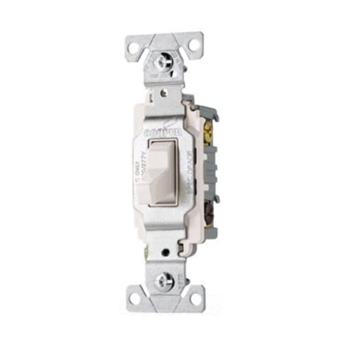 Eaton commercial grade toggle switch, #14-10 AWG, 20A, Commercial, Wall, 120/277V, Side wire, Screw, White, Three-Way, Copper alloy, Terminals: 0.031 in