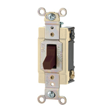 Eaton commercial grade toggle switch, #14-10 AWG, 15A, Commercial, Wall, 120/277V, Back and side, Screw, Gray, Three-Way, Brass, Terminals: 0.031 in